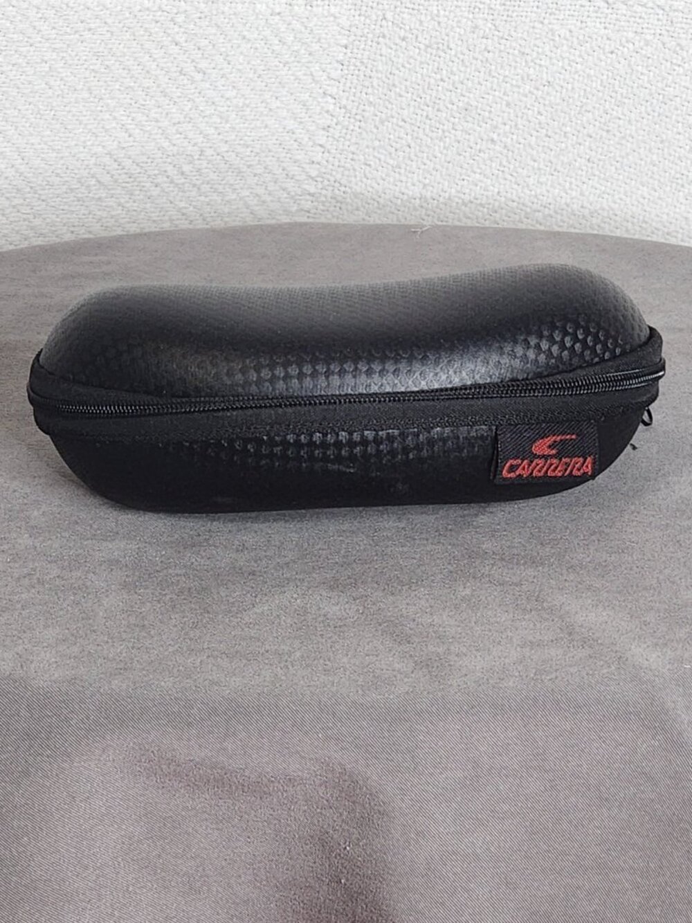 Carrera Black Felt Lined Dot Hardback Zipper Eyeglass Case with Cleaning Cloth